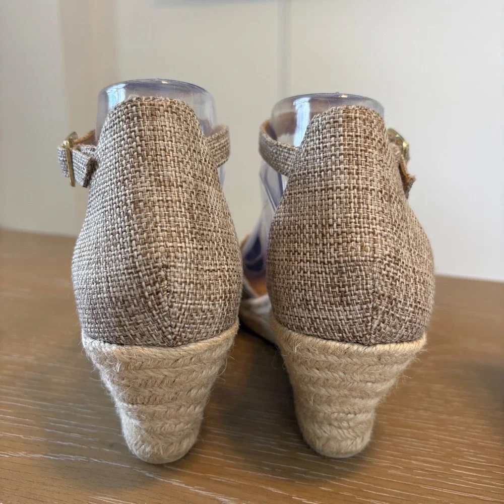 Talbots Tan Fabric Espadrille Wedge Sandals Ankle Strap Shoes‎ Womens Size 8